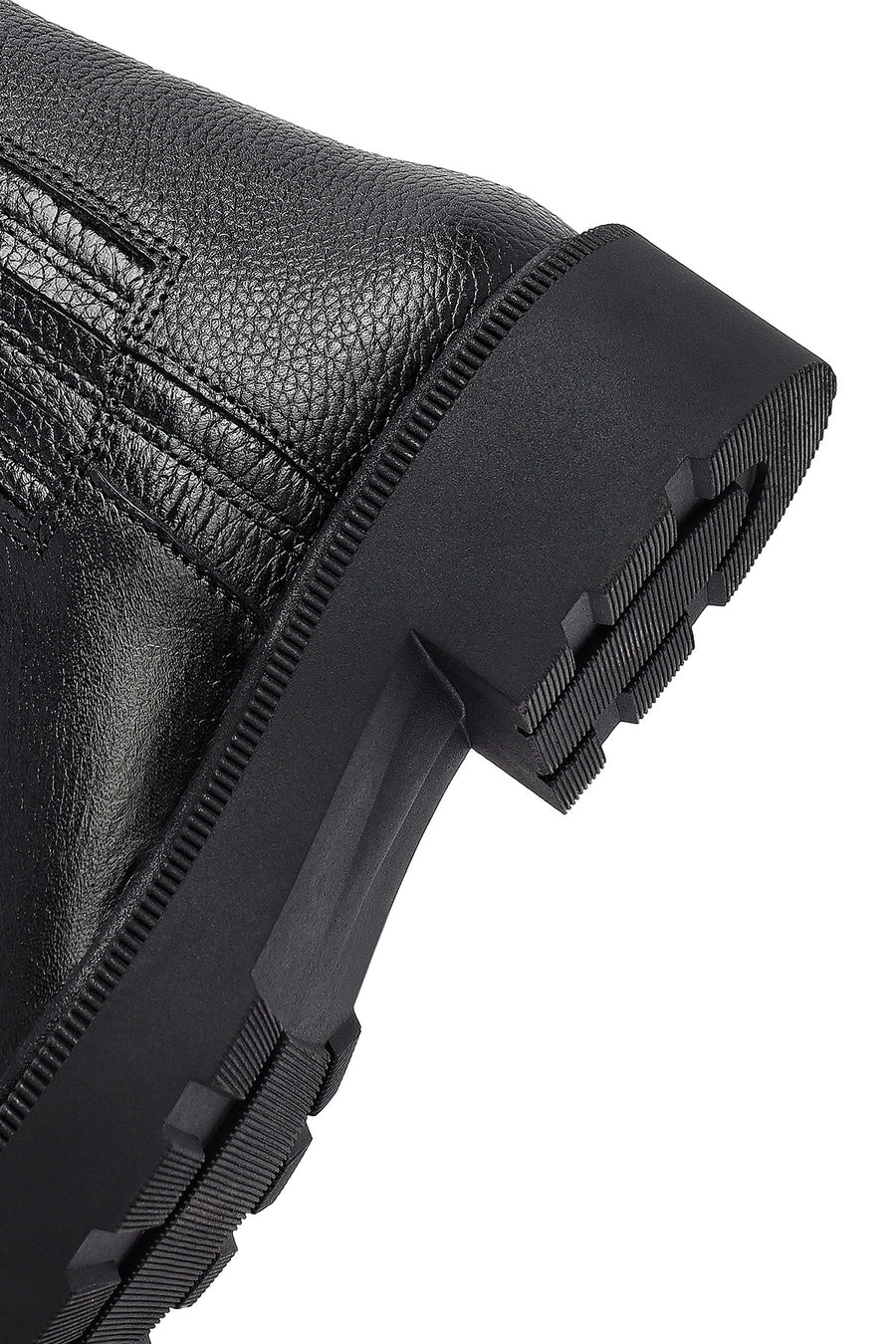 Woman Black Zippered Thick Sole Leather Boat