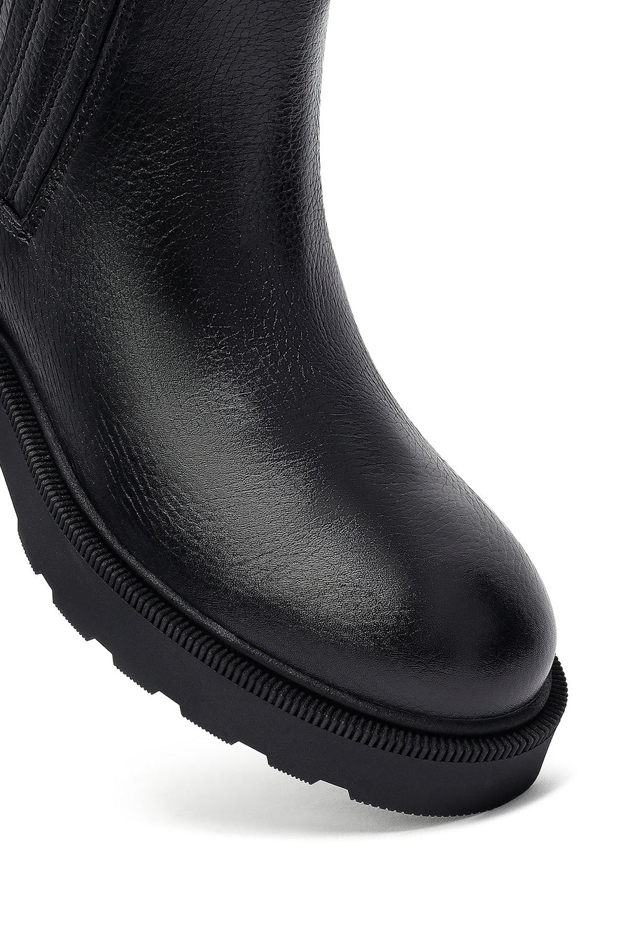 Woman Black Zippered Thick Sole Leather Boat