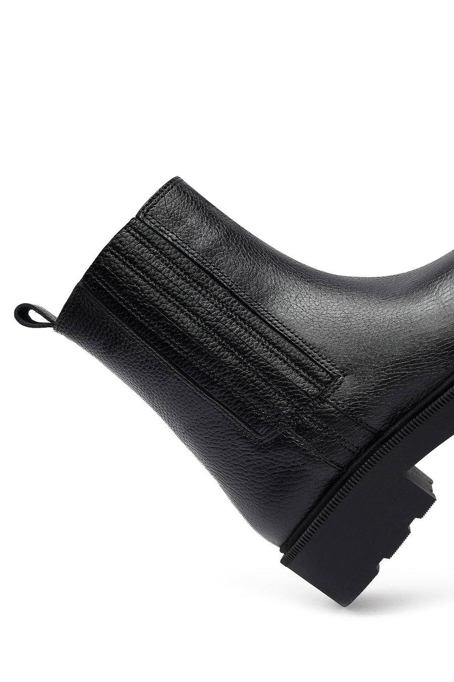 Woman Black Zippered Thick Sole Leather Boat