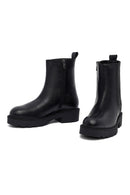 Woman Black Zippered Thick Sole Leather Boat | Derimod