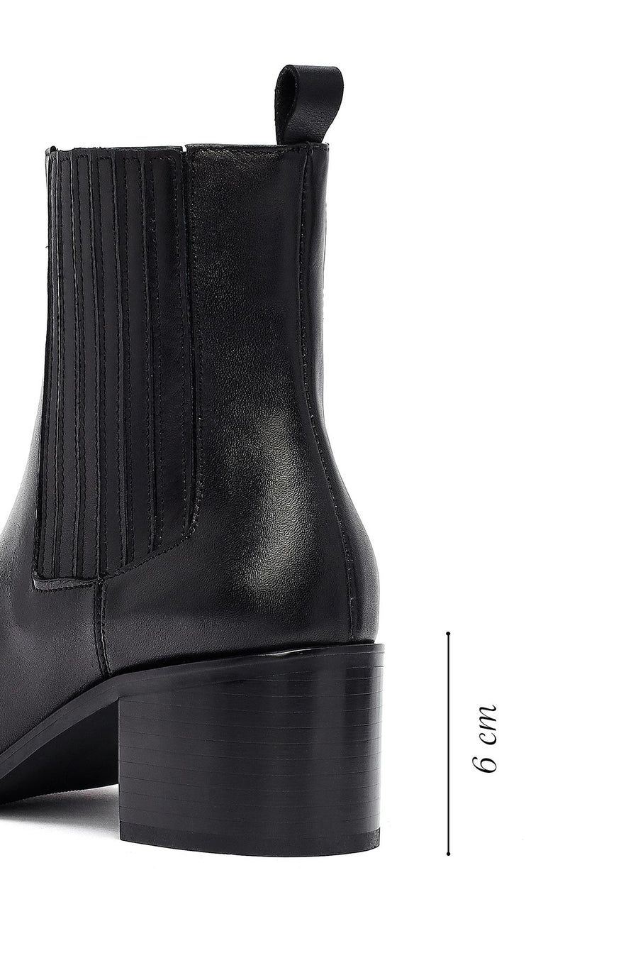 Kadın Siyah Kalın Topuklu Deri Chelsea Bot