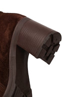 Women's Brown Zippered Thick Heel Suede Leather Boots | Derimod