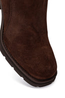 Women's Brown Zippered Thick Heel Suede Leather Boots | Derimod