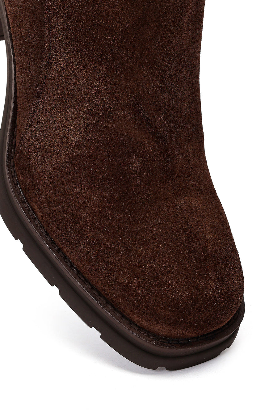 Women's Brown Zippered Thick Heel Suede Leather Boots