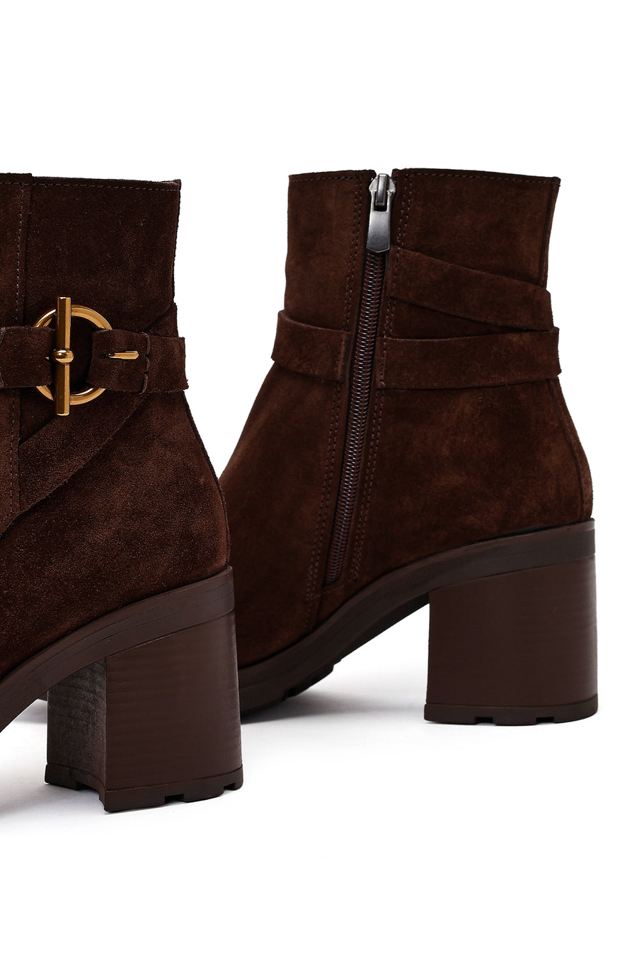 Women's Brown Zippered Thick Heel Suede Leather Boots
