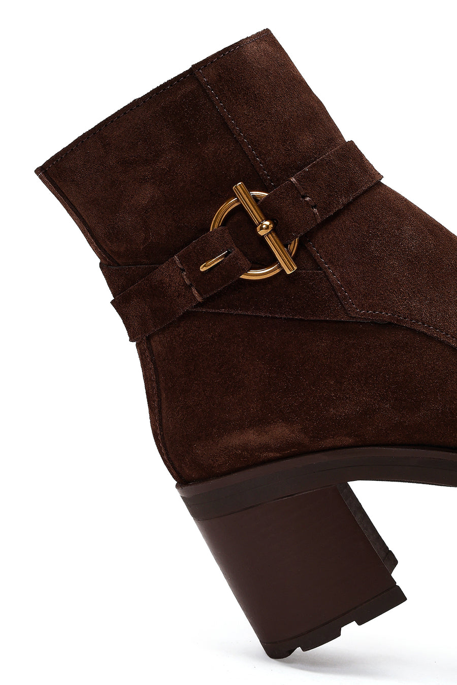 Women's Brown Zippered Thick Heel Suede Leather Boots