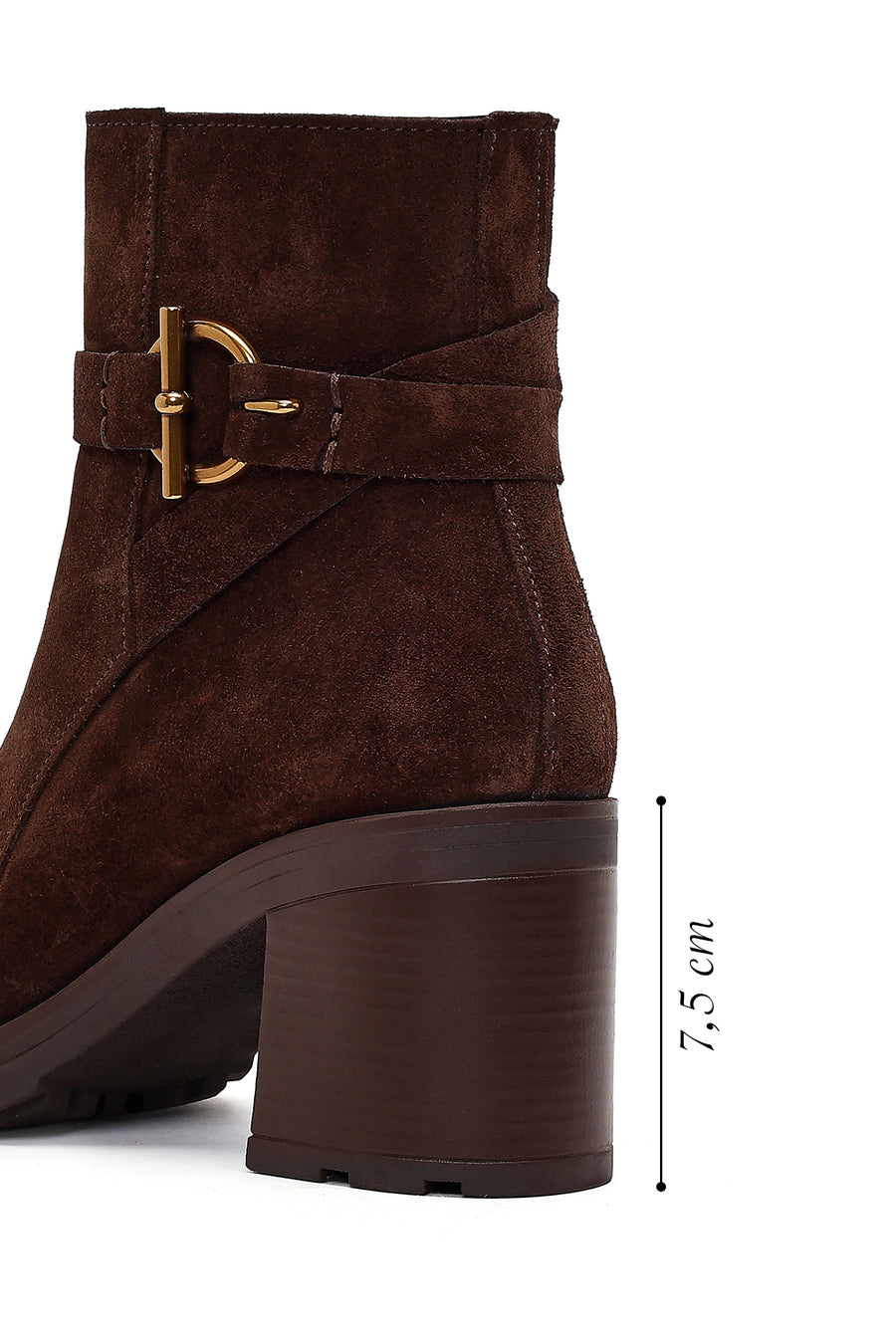 Women's Brown Zippered Thick Heel Suede Leather Boots