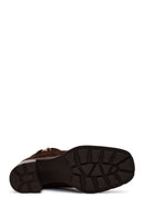 Women's Brown Zippered Thick Heel Suede Leather Boots | Derimod