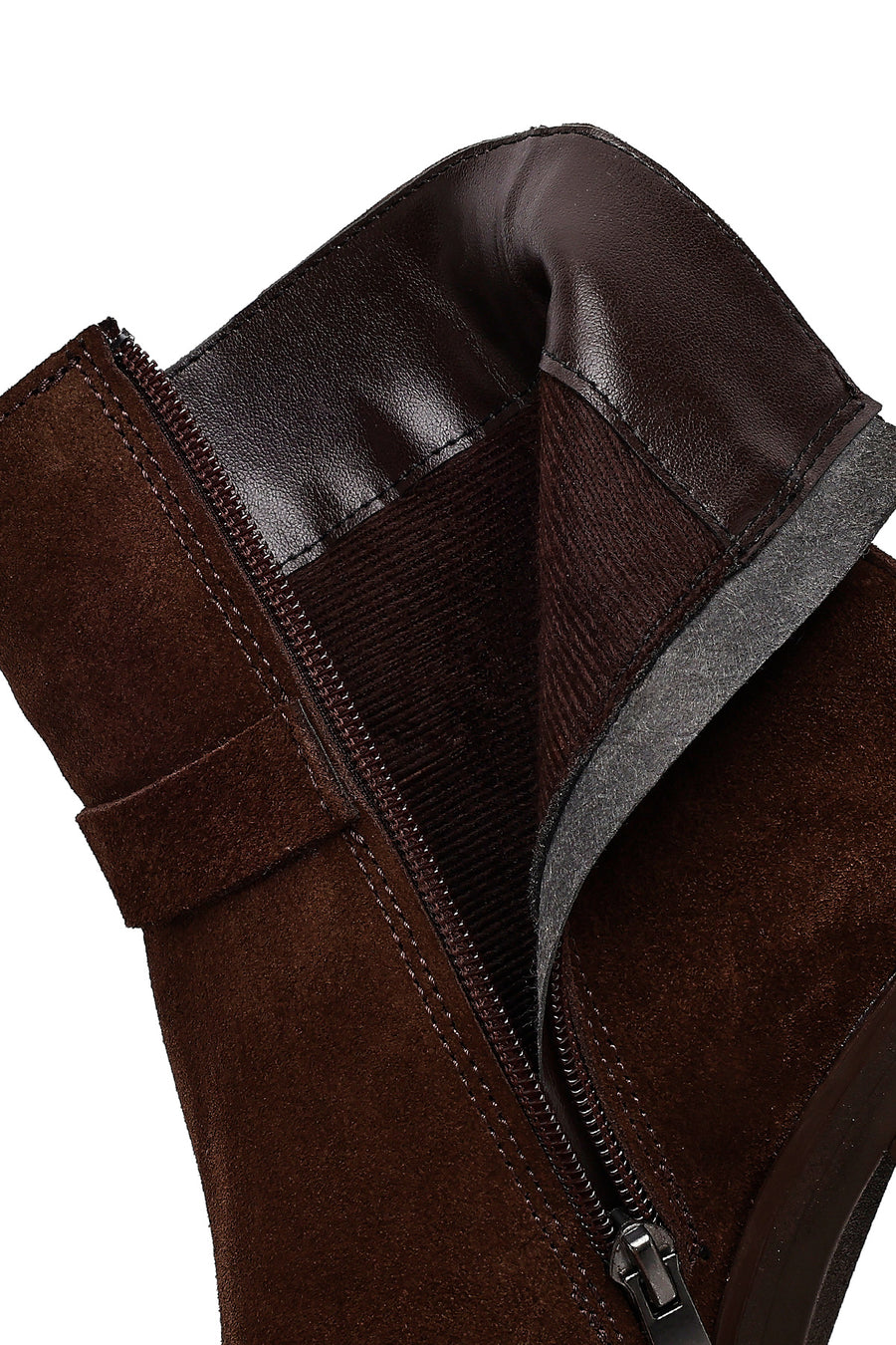 Women's Brown Zippered Thick Heel Suede Leather Boots