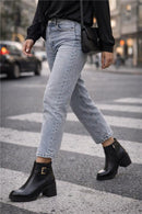 Women's Black Zippered Thick Heeled Leather Boot | Derimod