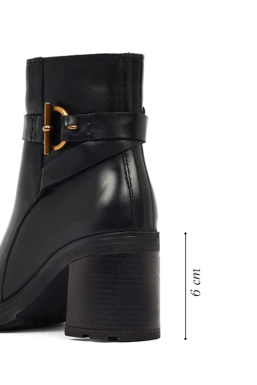 Women's Black Zippered Thick Heeled Leather Boot
