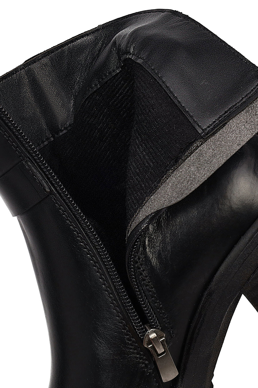 Women's Black Zippered Thick Heeled Leather Boot