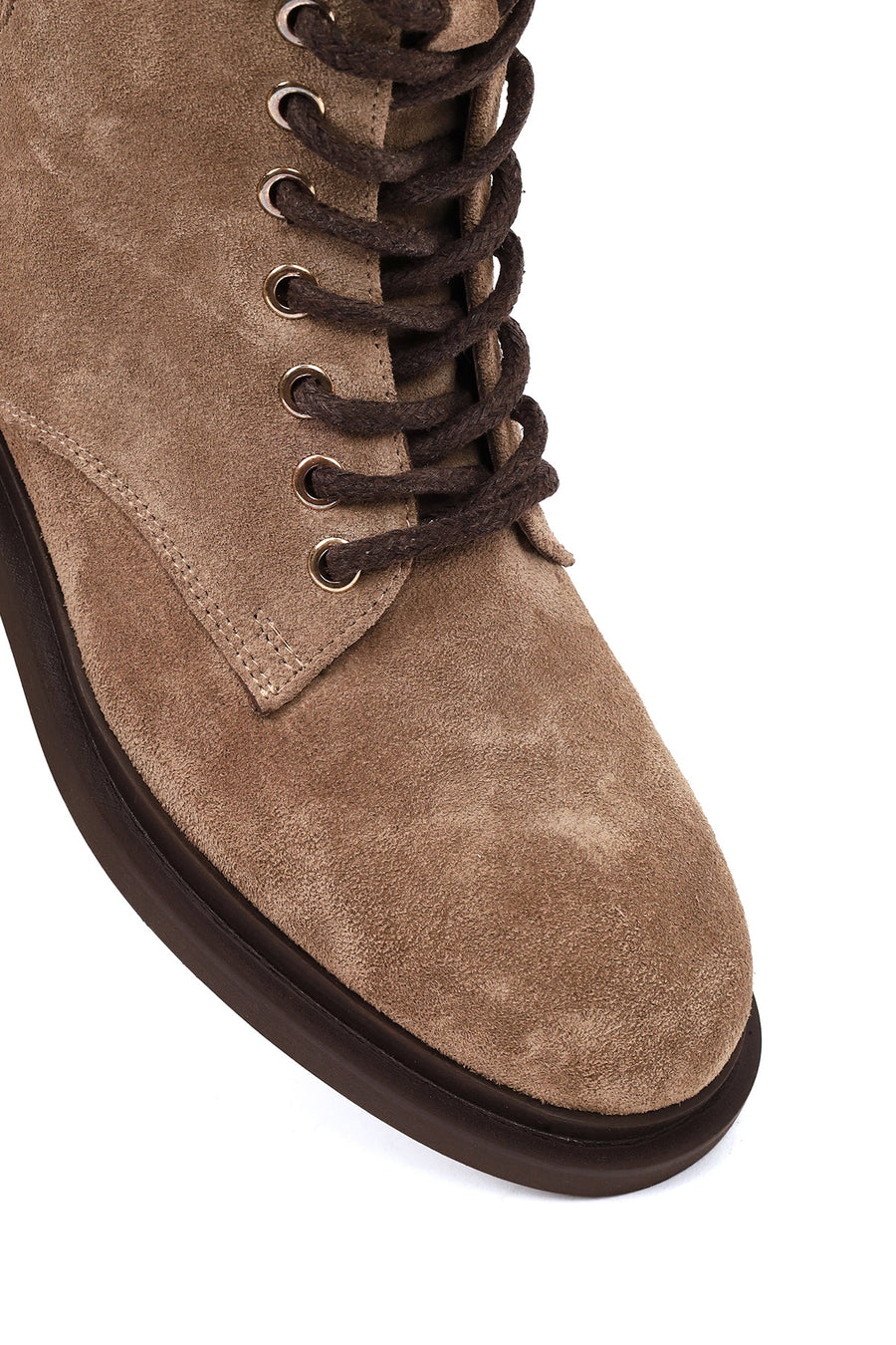 Women's Mink Zippered Lace-Up Suede Leather Combat Boot