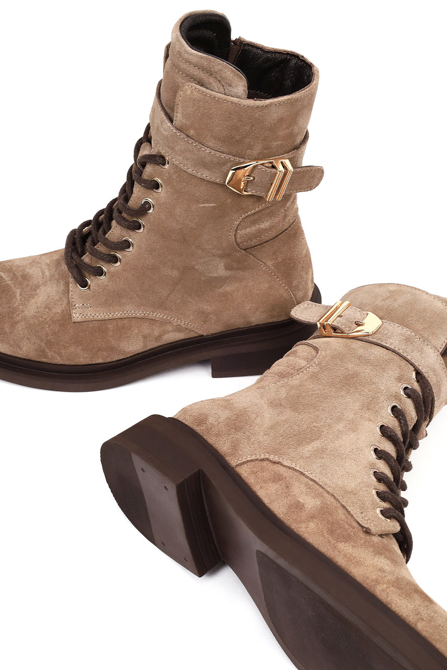 Women's Mink Zippered Lace-Up Suede Leather Combat Boot