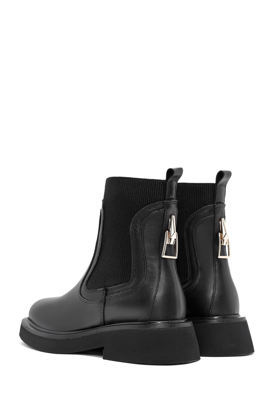Woman Siyah Leather Chelsea Bot