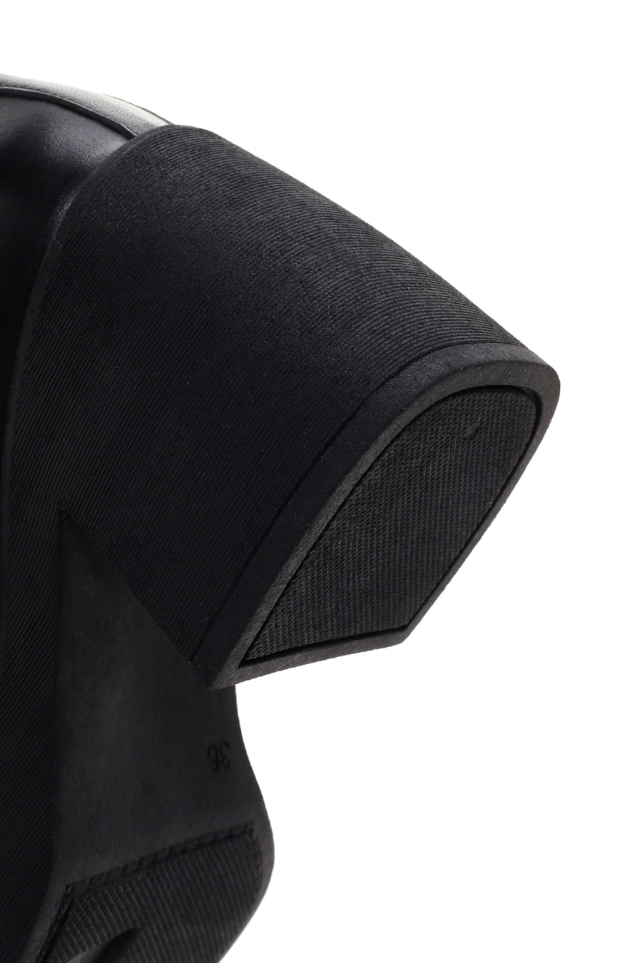 Woman Black Chunky Heel Zippered Leather Boat