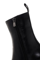 Woman Black Chunky Heel Zippered Leather Boat | Derimod