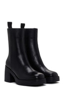 Woman Black Chunky Heel Zippered Leather Boat | Derimod
