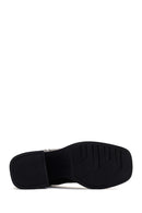 Woman Black Chunky Heel Zippered Leather Boat | Derimod