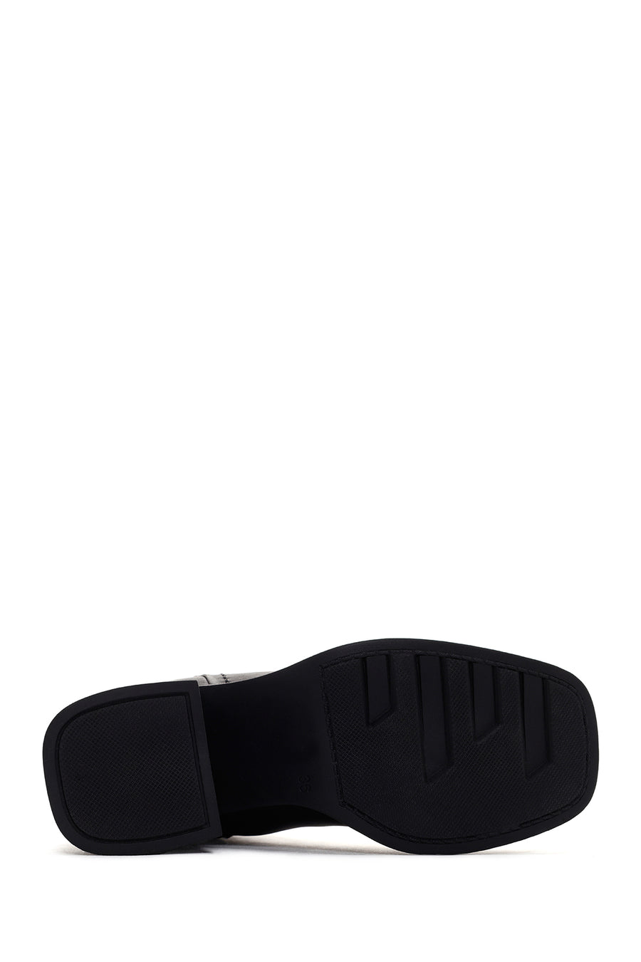 Woman Black Chunky Heel Zippered Leather Boat