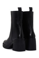 Woman Black Chunky Heel Zippered Leather Boat | Derimod