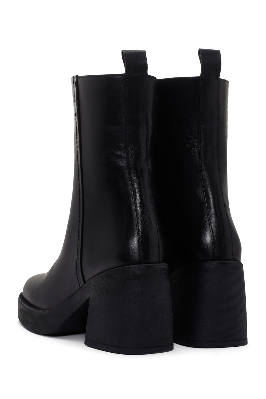 Woman Black Chunky Heel Zippered Leather Boat