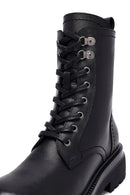 Woman Black Zippered Lace-Up Thick Sole Leather Postal Boots | Derimod