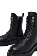Woman Black Zippered Lace-Up Thick Sole Leather Postal Boots | Derimod