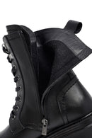 Woman Black Zippered Lace-Up Thick Sole Leather Postal Boots | Derimod