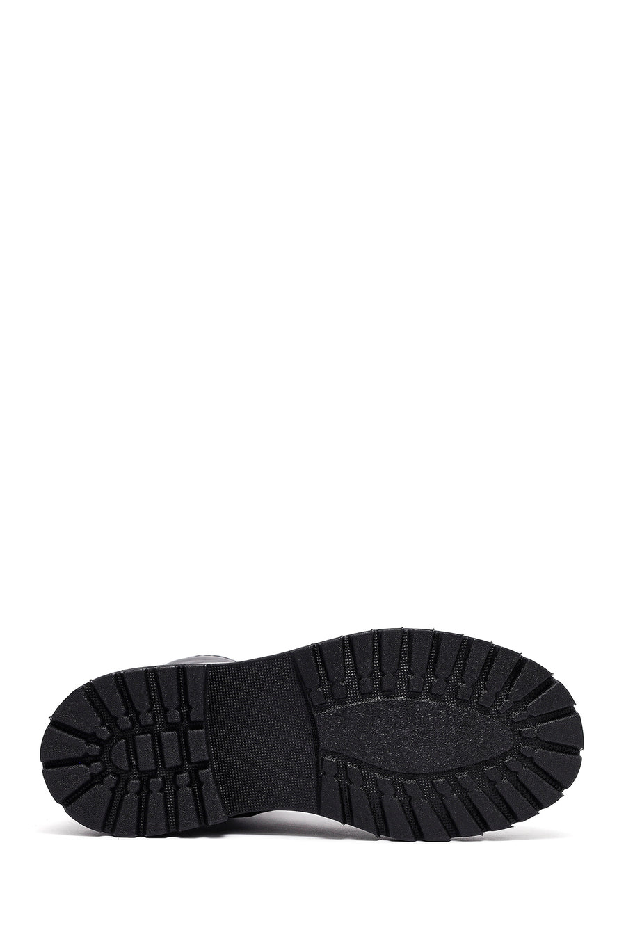 Woman Black Zippered Lace-Up Thick Sole Leather Postal Boots