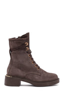 Women's Mink Zippered Lace-up Suede Leather Ankle Boots | Derimod