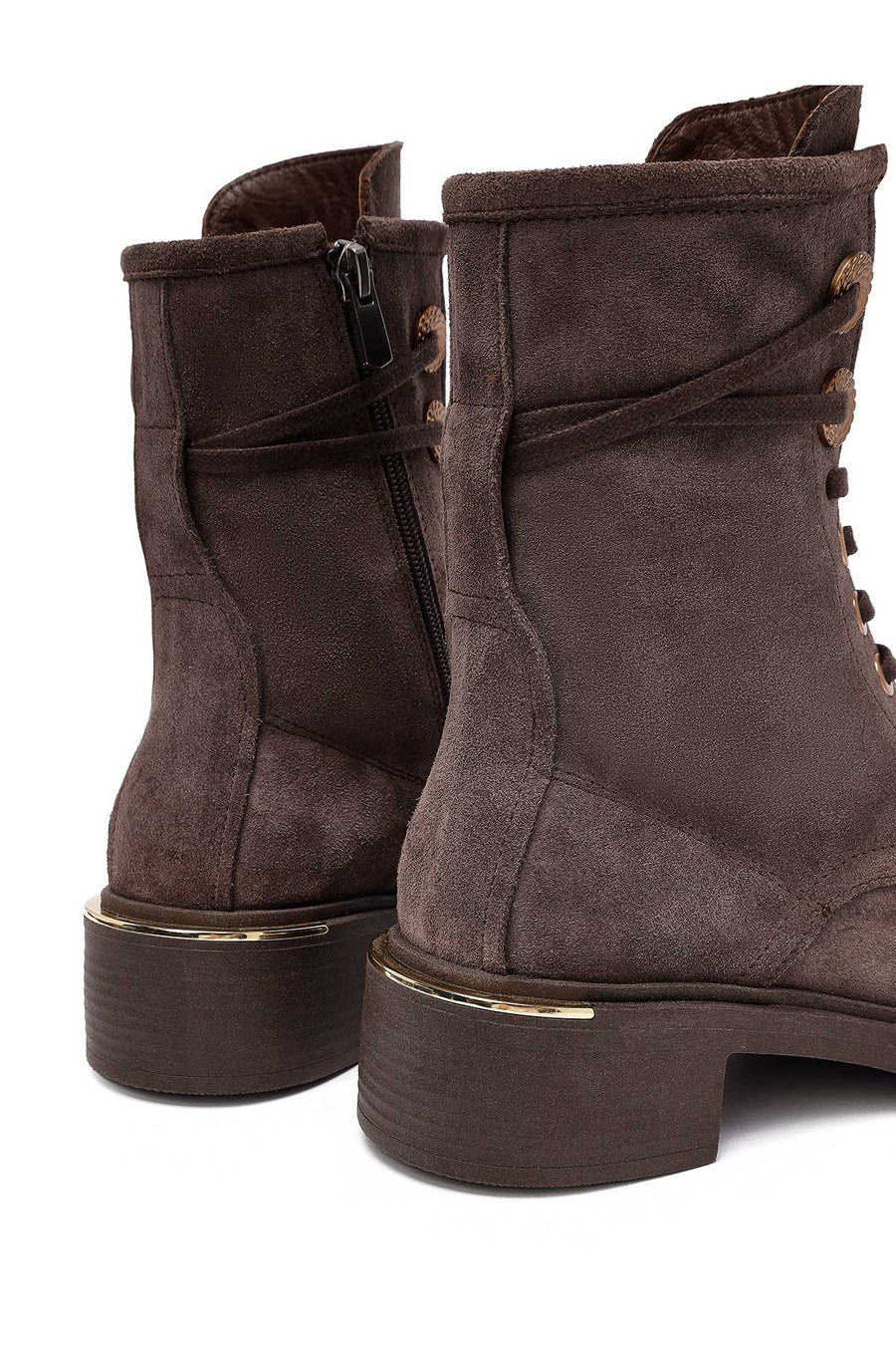 Women's Mink Zippered Lace-up Suede Leather Ankle Boots
