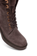 Women's Mink Zippered Lace-up Suede Leather Ankle Boots | Derimod