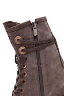 Women's Mink Zippered Lace-up Suede Leather Ankle Boots | Derimod
