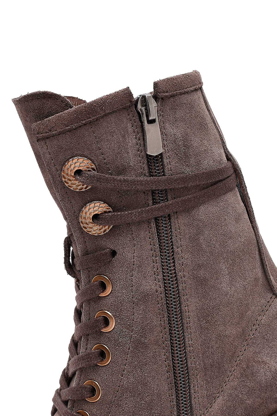 Women's Mink Zippered Lace-up Suede Leather Ankle Boots