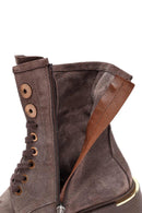 Women's Mink Zippered Lace-up Suede Leather Ankle Boots | Derimod