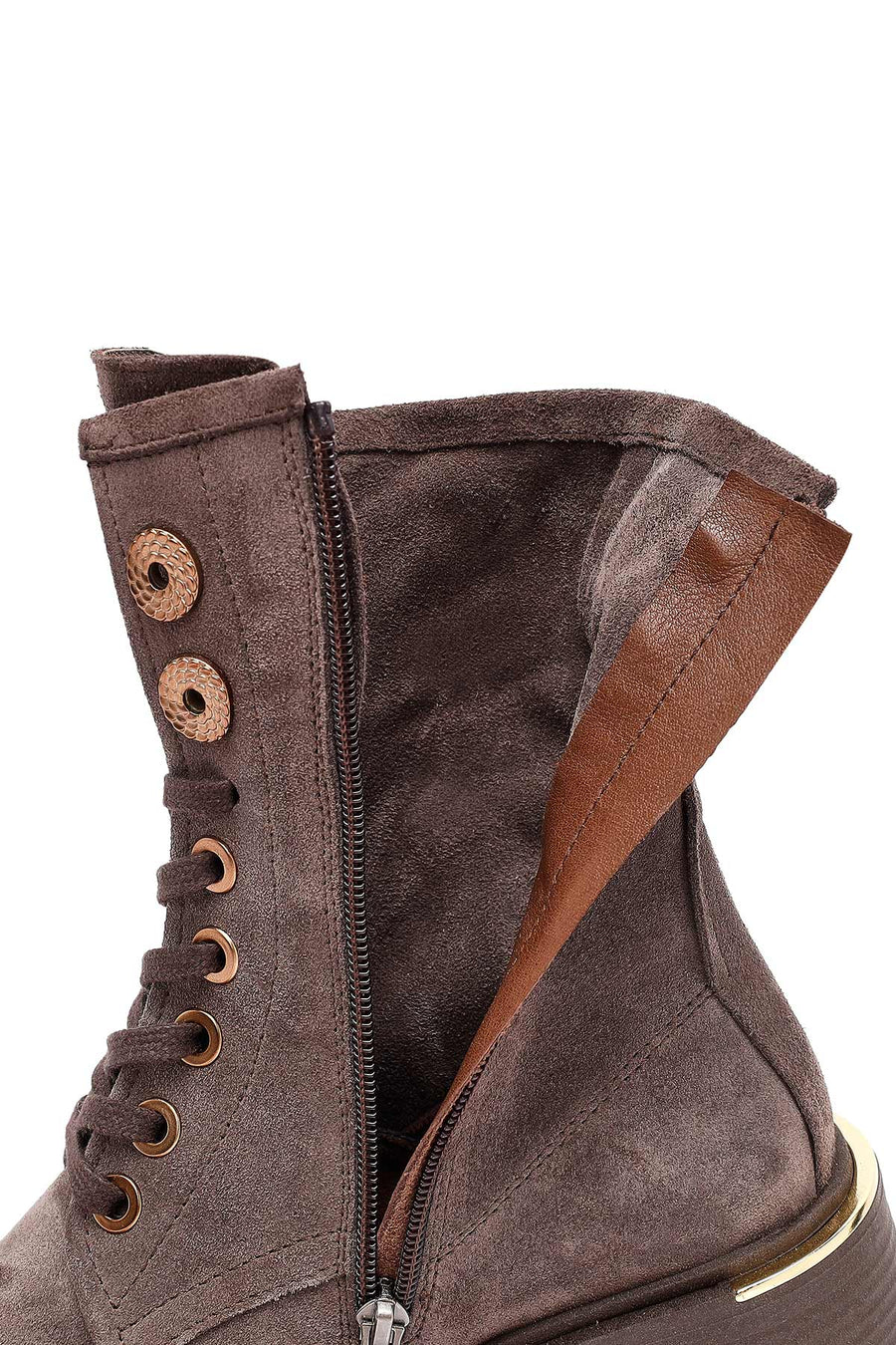 Women's Mink Zippered Lace-up Suede Leather Ankle Boots