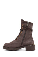 Women's Mink Zippered Lace-up Suede Leather Ankle Boots | Derimod