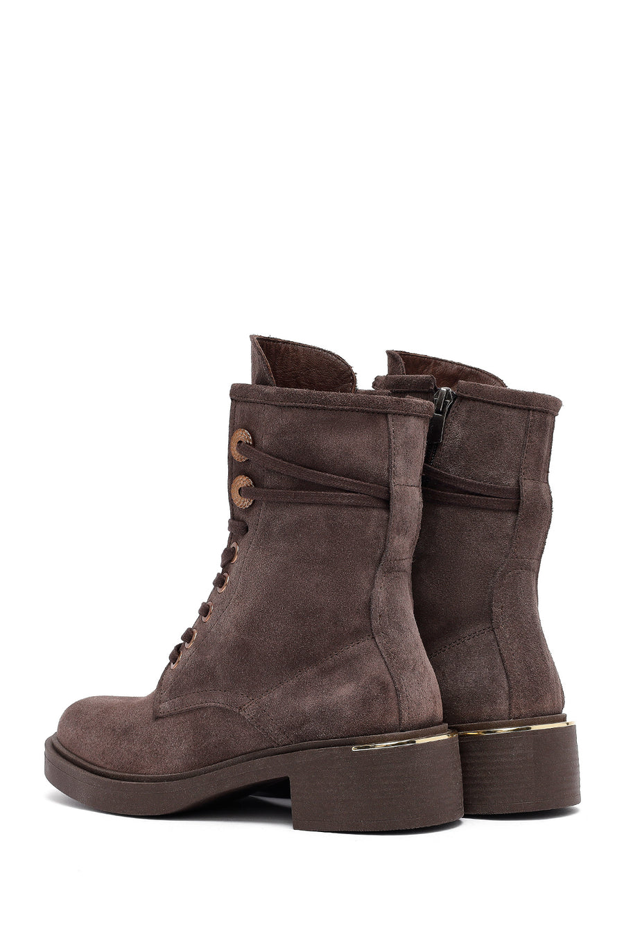 Women's Mink Zippered Lace-up Suede Leather Ankle Boots