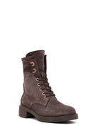 Women's Mink Zippered Lace-up Suede Leather Ankle Boots | Derimod