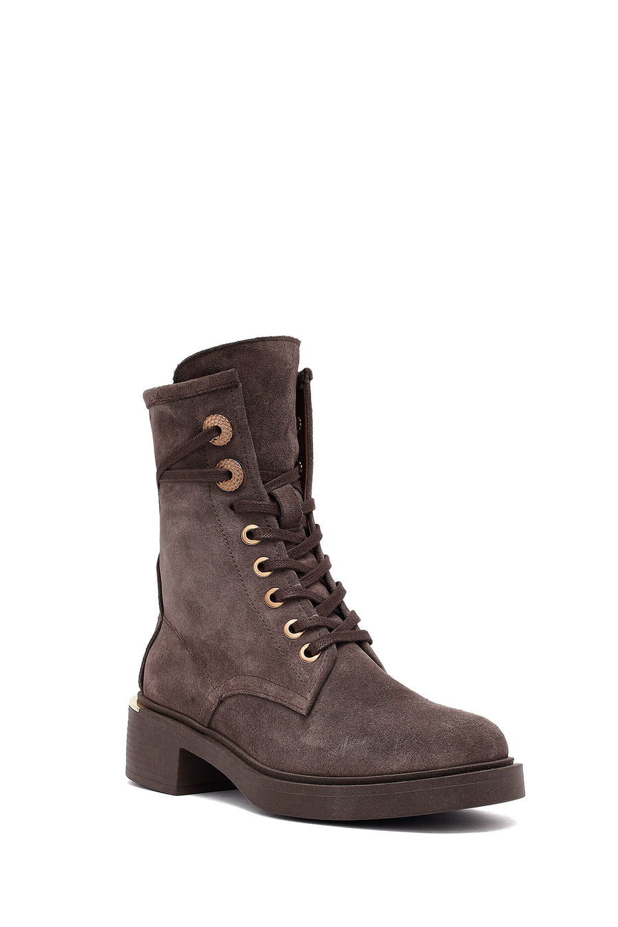 Women's Mink Zippered Lace-up Suede Leather Ankle Boots