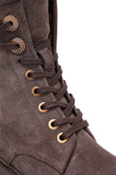 Women's Mink Zippered Lace-up Suede Leather Ankle Boots | Derimod