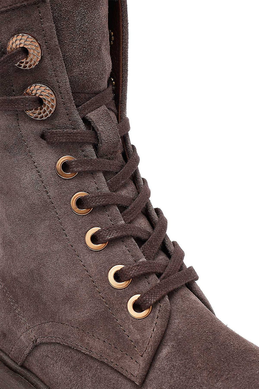 Women's Mink Zippered Lace-up Suede Leather Ankle Boots