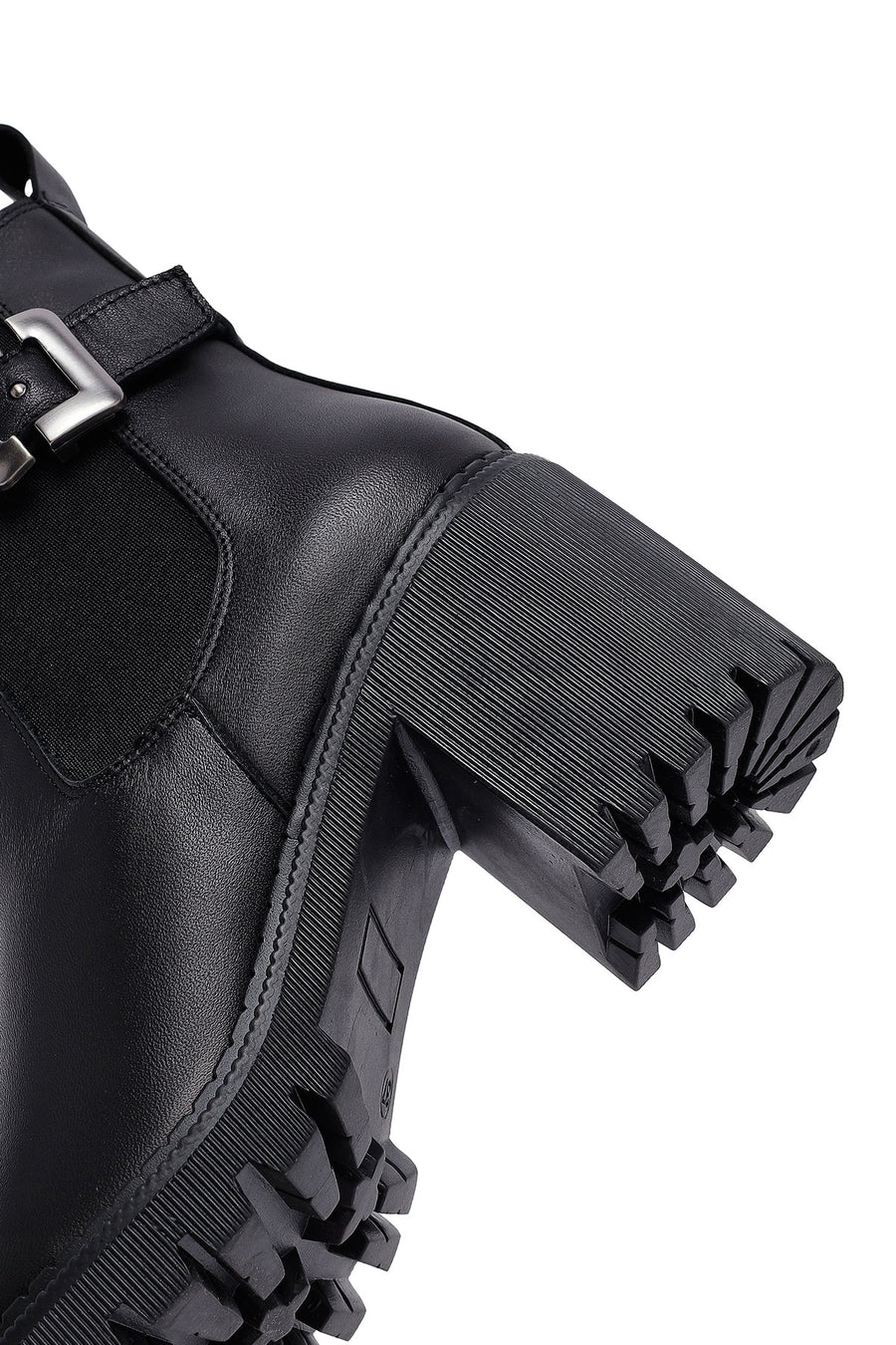 Women's Black Zippered Thick Heeled Leather Boots