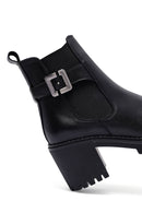 Women's Black Zippered Thick Heeled Leather Boots | Derimod