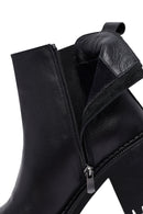 Women's Black Zippered Thick Heeled Leather Boots | Derimod
