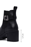 Women's Black Zippered Thick Heeled Leather Boots | Derimod
