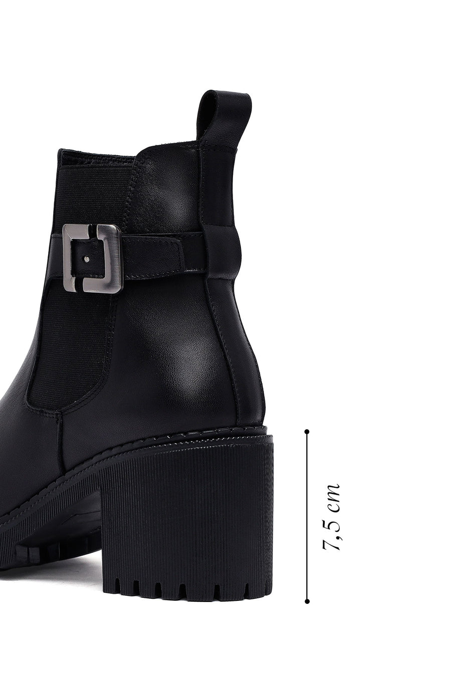 Women's Black Zippered Thick Heeled Leather Boots