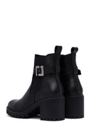 Women's Black Zippered Thick Heeled Leather Boots | Derimod