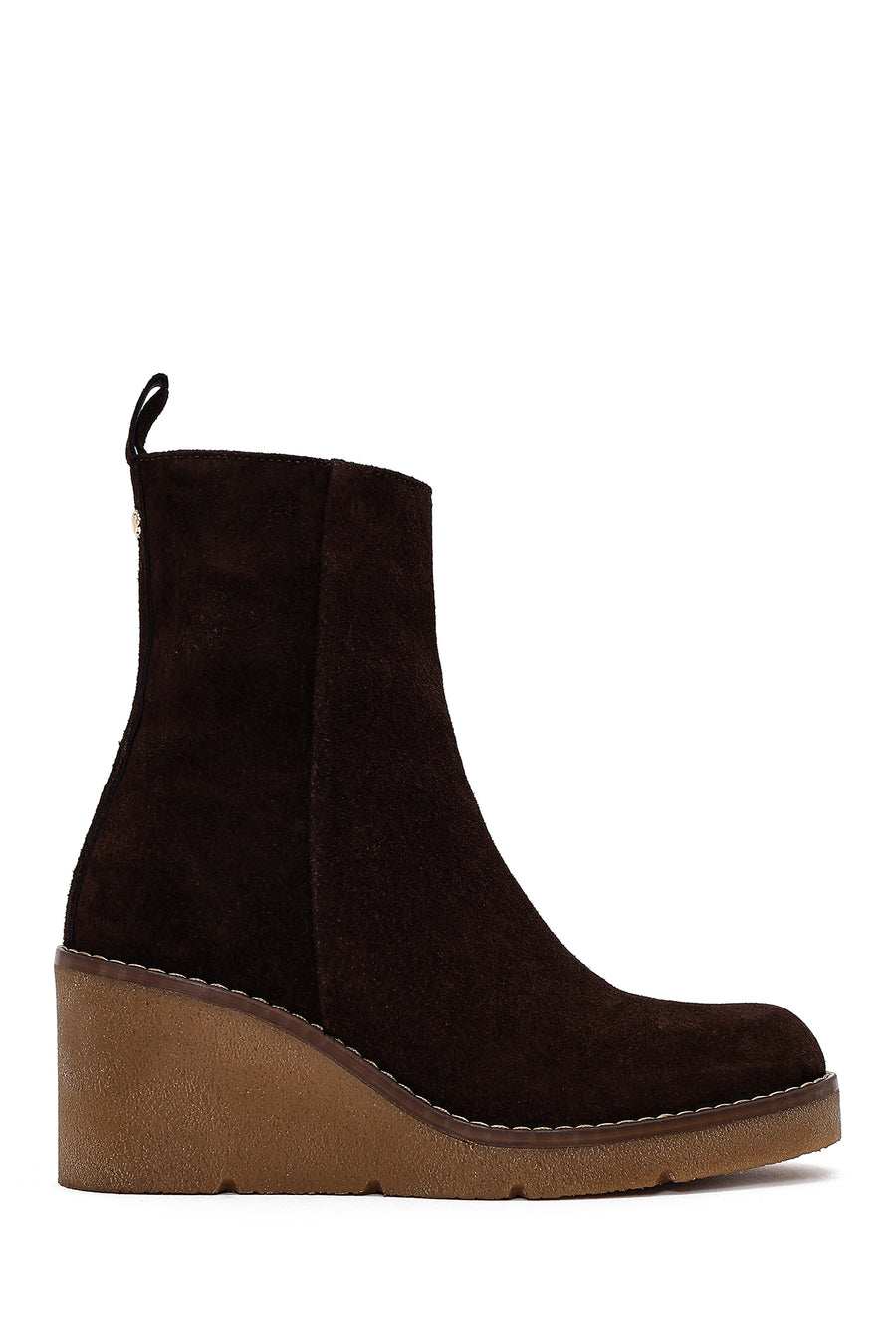 Women's Brown Zip-Up Wedge Suede Leather Boots 25WFD203510 | Derimod